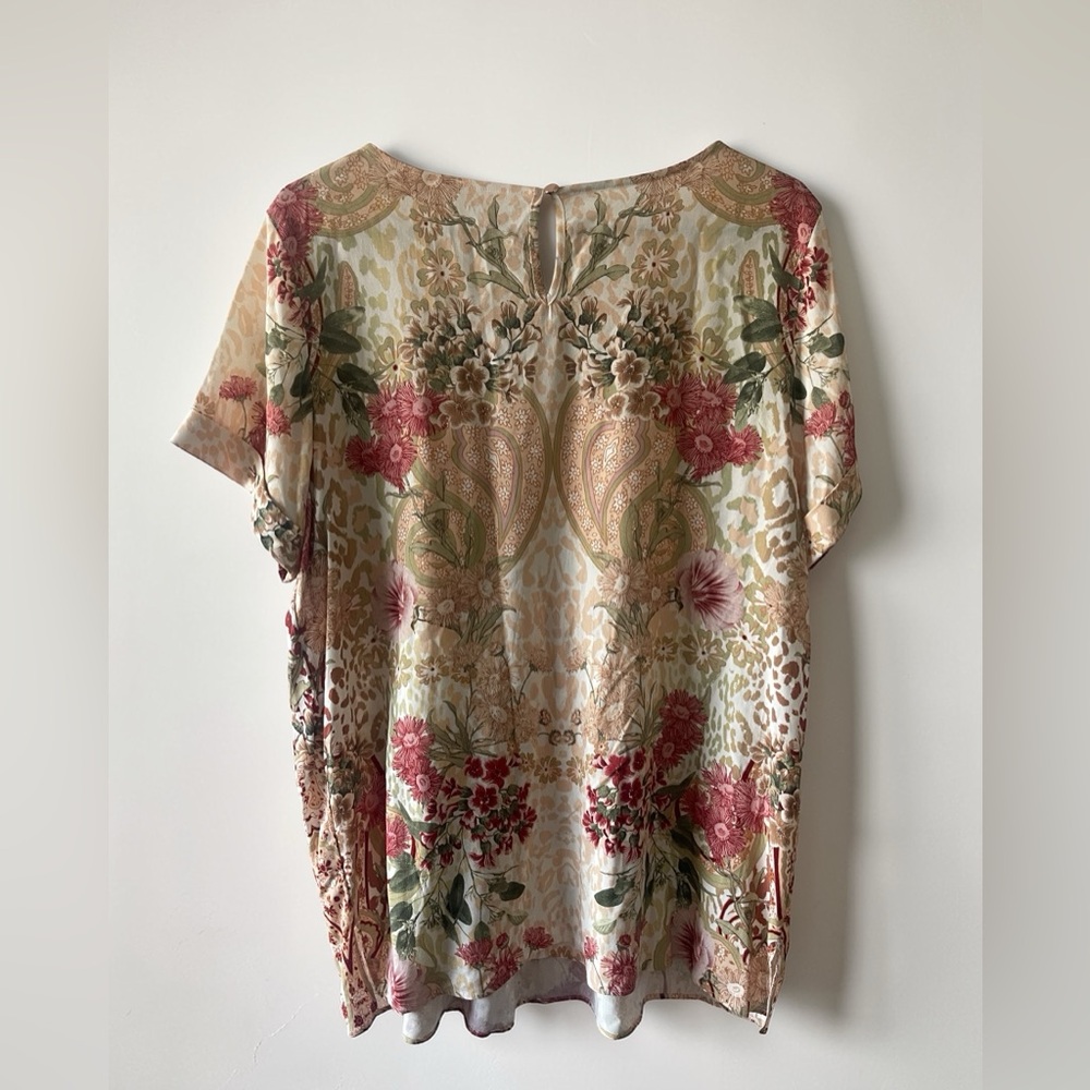 Soft Surroundings Green Yellow Floral Cusabo Top Short Sleeve Top Size large - Picture 3 of 6